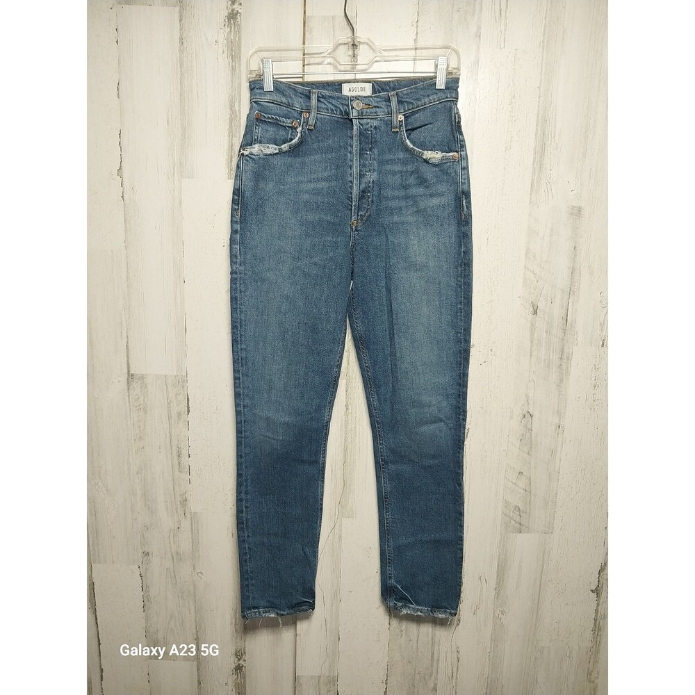 Agolde Womens Riley Long High Rise Frayed Ankle Slim Skinny Jeans Blue Size 25